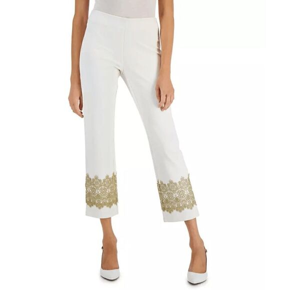 JM COLLECTION Petite Lace-Hem Ponte Pants PM - Picture 1 of 6